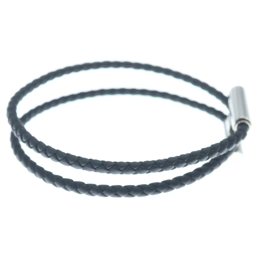HERMES(エルメス) トゥルニ トレッセ レザー編み込みブレスレット ブラック/シルバー レディース