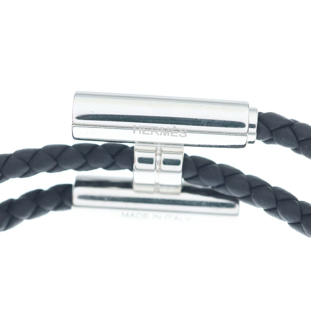 HERMES(エルメス) トゥルニ トレッセ レザー編み込みブレスレット ブラック/シルバー レディース