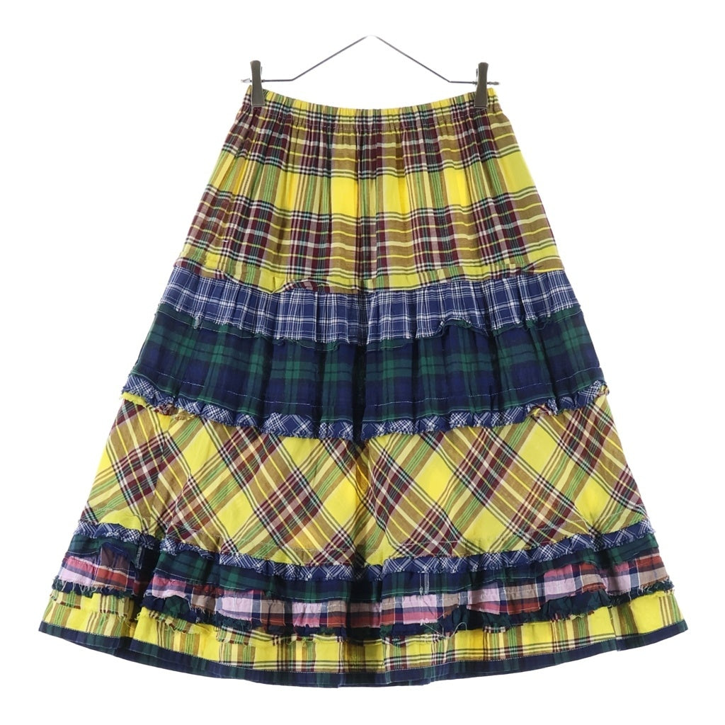 tricot COMME des GARCONS(トリコ コム デ ギャルソン) 11SS Patchwork Checkered Flared Midi Skirt パッチワーク チェッカード フレア ミディ スカート レディース イエロー TG-S002