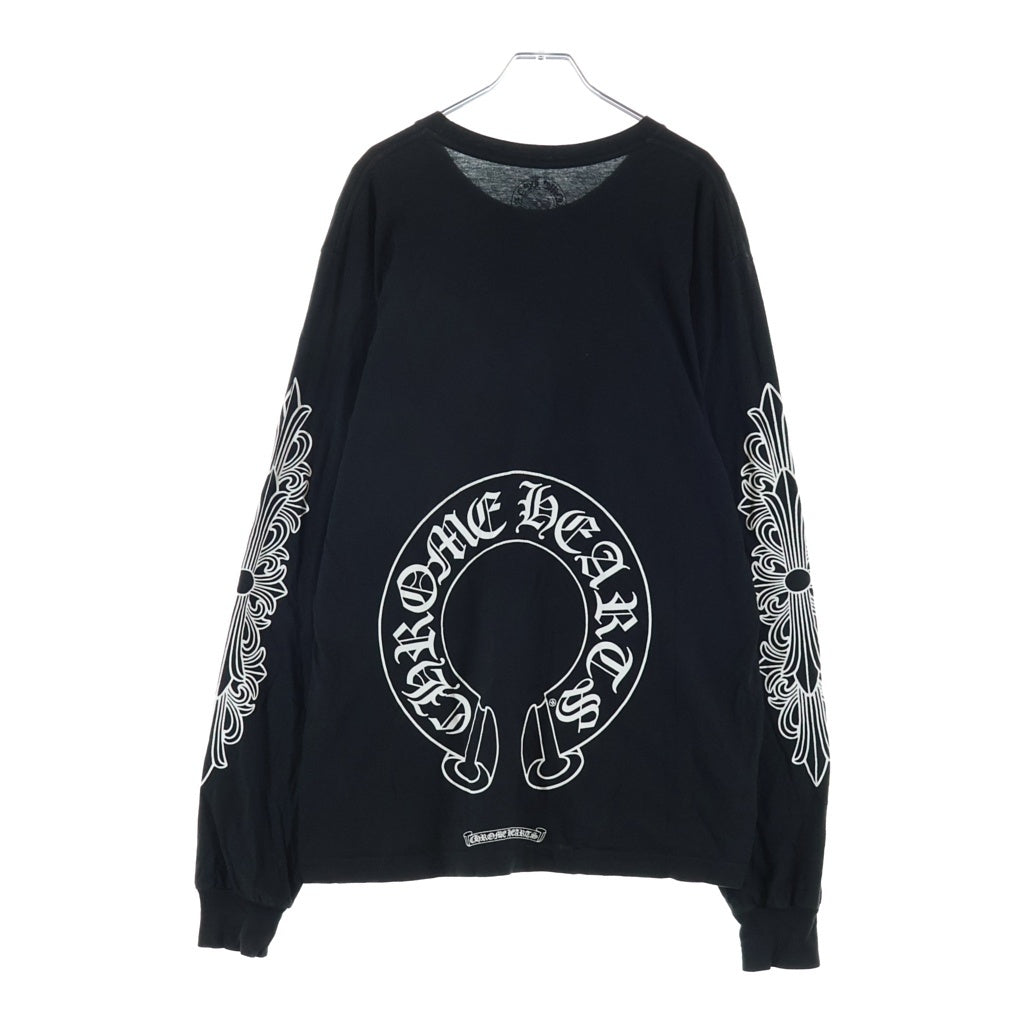 CHROME HEARTS(クロムハーツ) FLRL CRS HORSESHOE LS TEE アームフローラルクロス バックホースシュー クルーネック長袖Tシャツカットソー ブラック