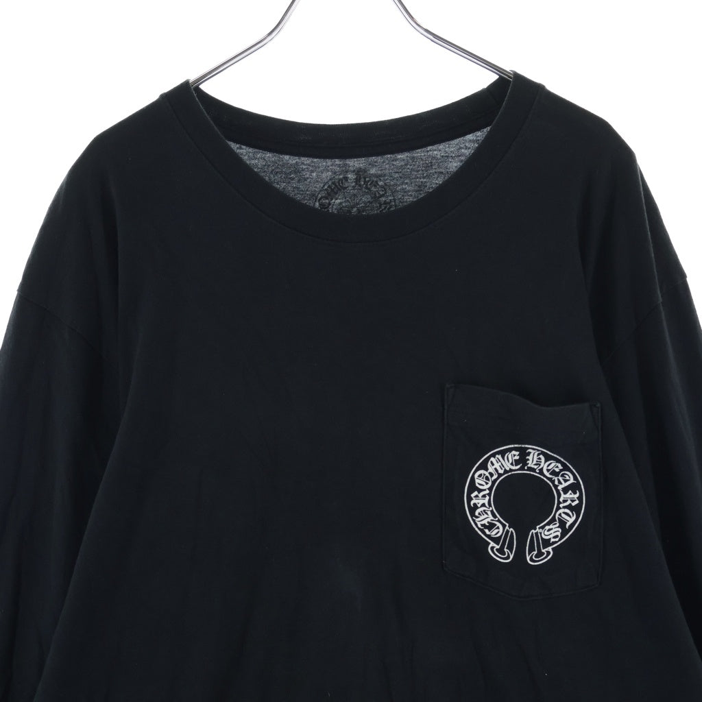 CHROME HEARTS(クロムハーツ) FLRL CRS HORSESHOE LS TEE アームフローラルクロス バックホースシュー クルーネック長袖Tシャツカットソー ブラック