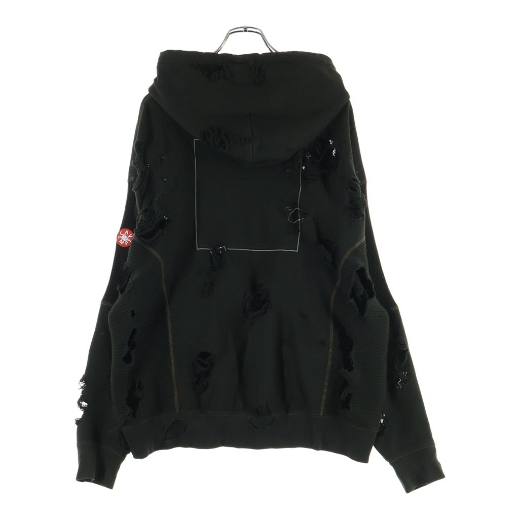 C.E(シーイー) PLAGUE WIDE RIB CUT ZIP HOODY プレグワイド リブ カット ダメージ加工 コットンジップアップフーディー パーカー カーキ CES23CS16