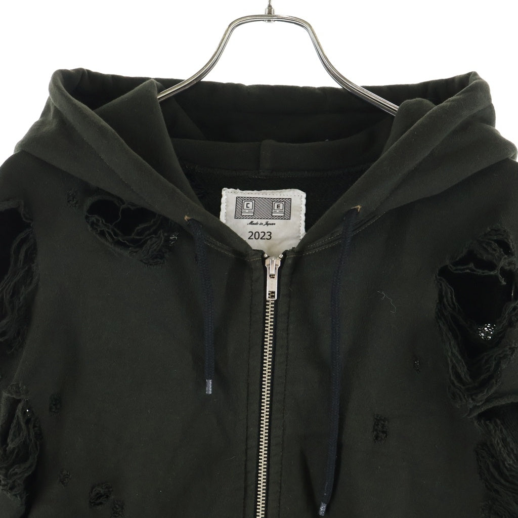 C.E(シーイー) PLAGUE WIDE RIB CUT ZIP HOODY プレグワイド リブ カット ダメージ加工 コットンジップアップフーディー パーカー カーキ CES23CS16