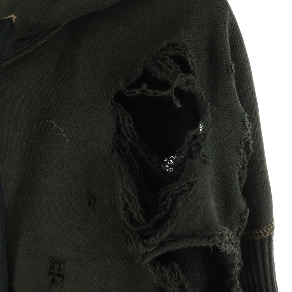 C.E(シーイー) PLAGUE WIDE RIB CUT ZIP HOODY プレグワイド リブ カット ダメージ加工 コットンジップアップフーディー パーカー カーキ CES23CS16