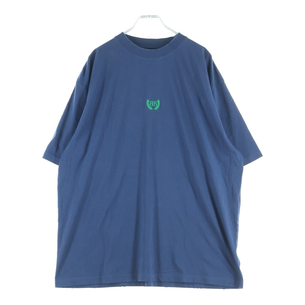 BALENCIAGA(バレンシアガ) BB Logo Tee ロゴ刺繍 クルーネック半袖Tシャツカットソー ネイビー 764235 TSVC9