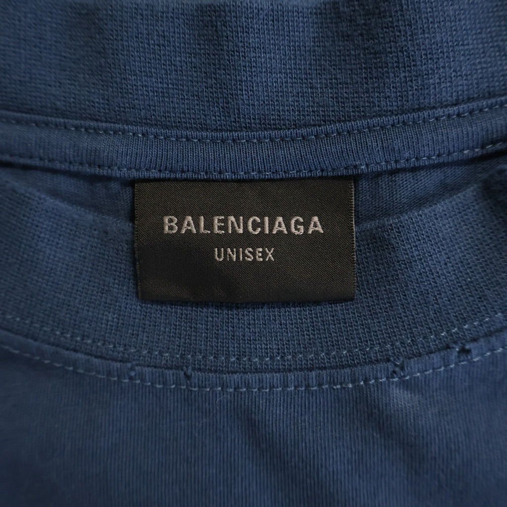 BALENCIAGA(バレンシアガ) BB Logo Tee ロゴ刺繍 クルーネック半袖Tシャツカットソー ネイビー 764235 TSVC9