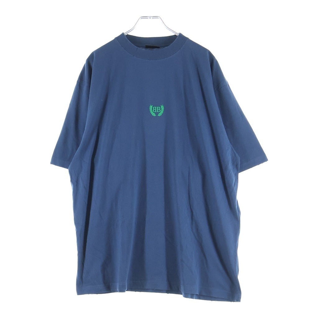 BALENCIAGA(バレンシアガ) BB Logo Tee ロゴ刺繍 クルーネック半袖Tシャツカットソー ネイビー 764235 TSVC9