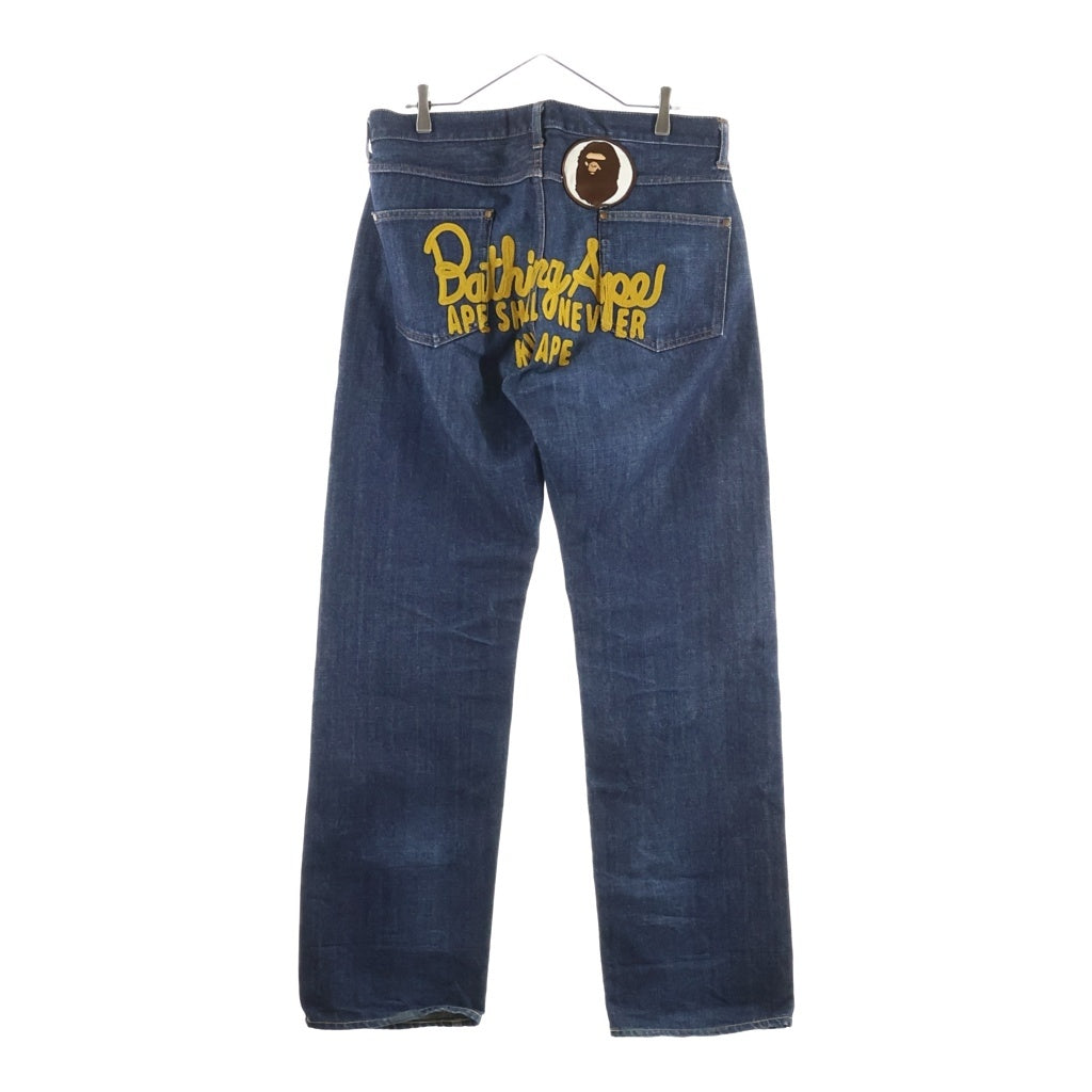 A BATHING APE(アベイシングエイプ) Logo Loose straight denim ロゴエンブロイダリー ルーズストレートデニム ジーンズ インディゴ