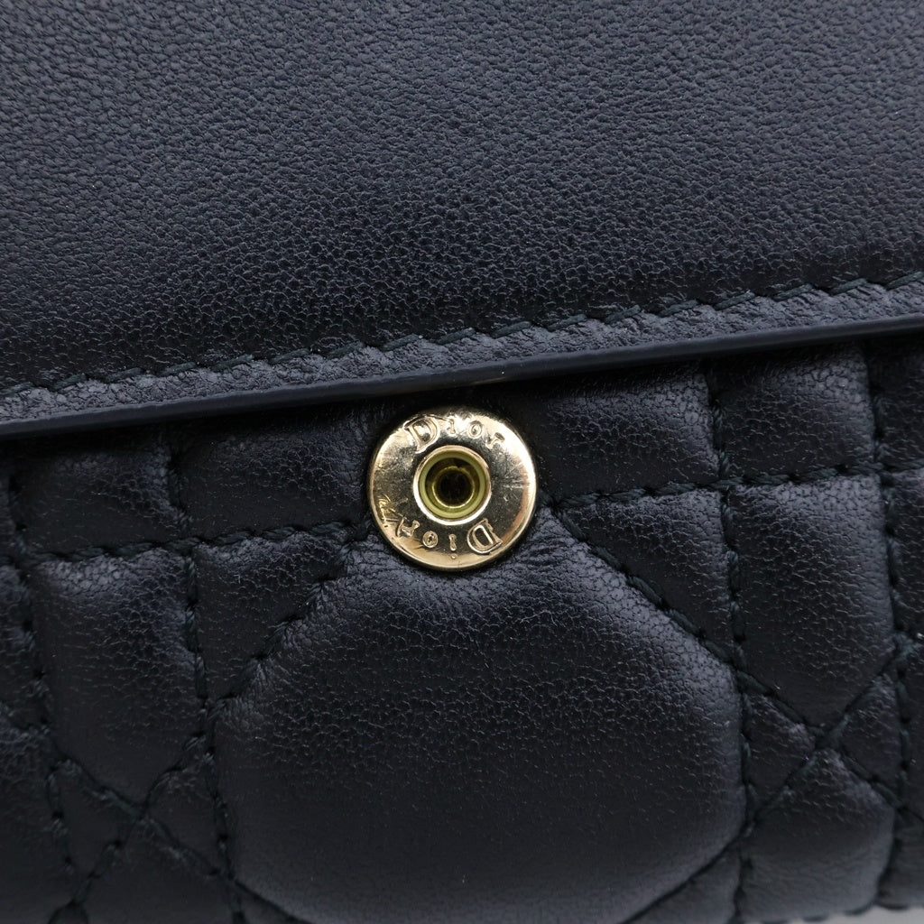 Christian Dior(クリスチャンディオール) Cannage Lotus Wallet カナージュ ロータスウォレット ラムスキン 三つ折り財布 コンパクトウォレット コインケース ブラック レディース