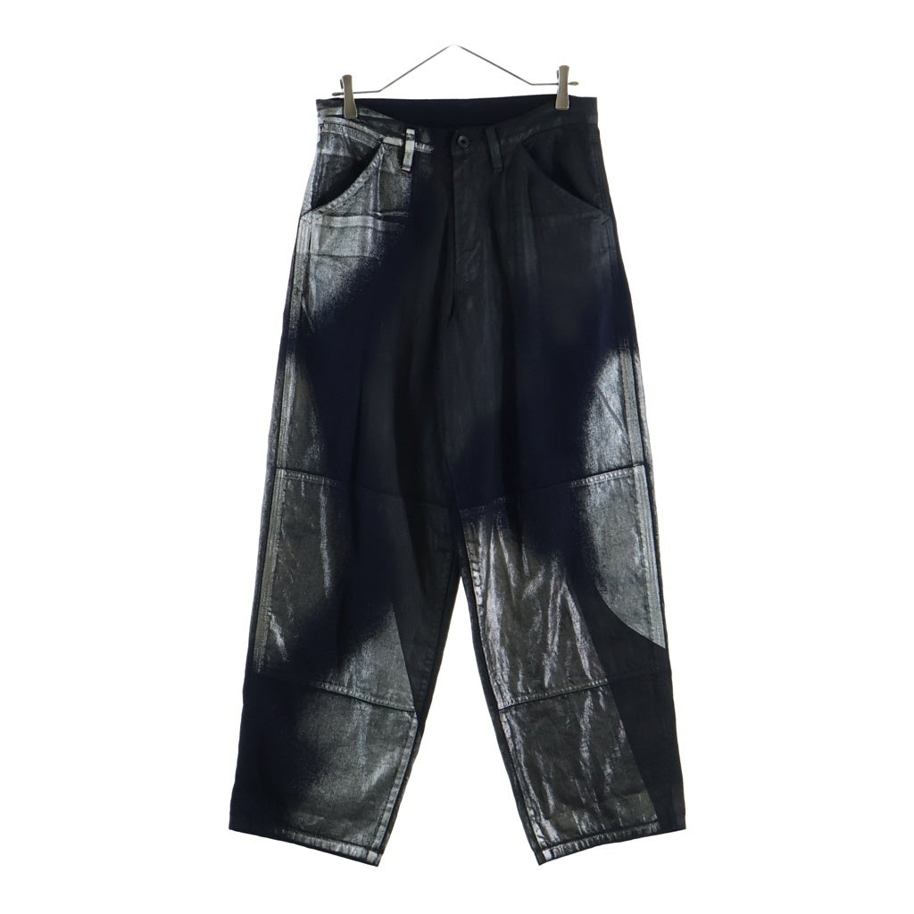 Y's(ワイズ) 26SS 8OZ DENIM FOIL PRINT WORK PANTS 8オンス デニム フォイル プリント ワイドワークパンツ ブラック/シルバー YK-P04-006