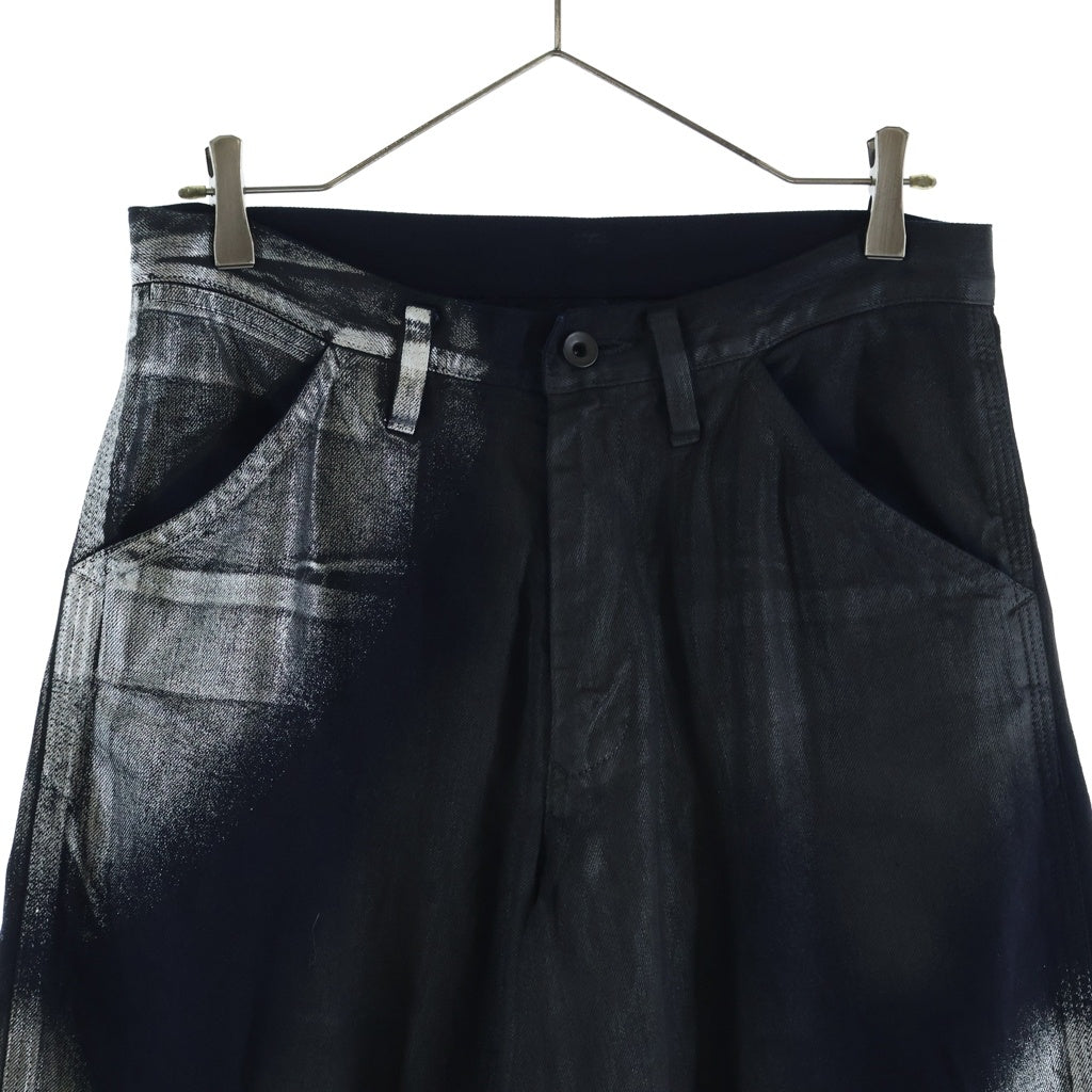 Y's(ワイズ) 26SS 8OZ DENIM FOIL PRINT WORK PANTS 8オンス デニム フォイル プリント ワイドワークパンツ ブラック/シルバー YK-P04-006