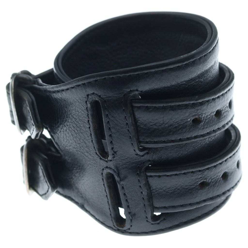 CHROME HEARTS(クロムハーツ) DOUBLE RR ダブルロックンロール ガンスリンガー レザーブレスレット ブラック／シルバー
