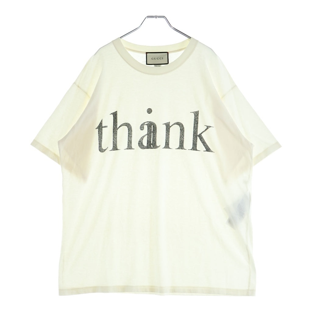 GUCCI(グッチ) Think/Thank Print Oversize T-Shirt オーバーサイズ ダメージ加工 クルーネック半袖Tシャツカットソー ホワイト 616036 XJCXJ