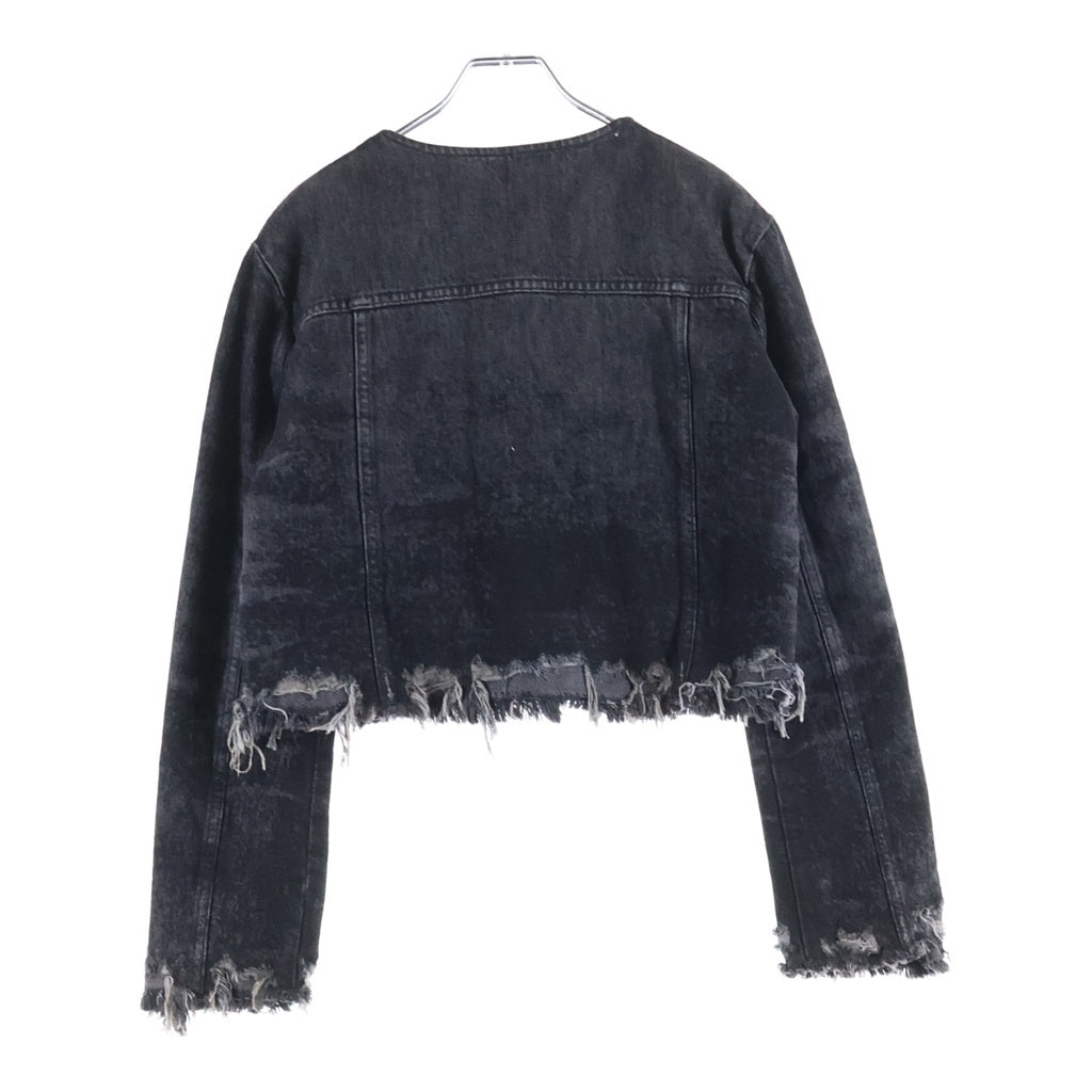 DIESEL(ディーゼル) DE-GRAFFTYーFSH ダメージ加工 ノーカラーフリンジデニムジャケット ブラック 007DB レディース
