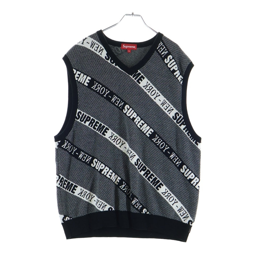 SUPREME(シュプリーム) 22SS Stripe Sweater Vest ストライプロゴデザイン Vネックニットベスト グレー
