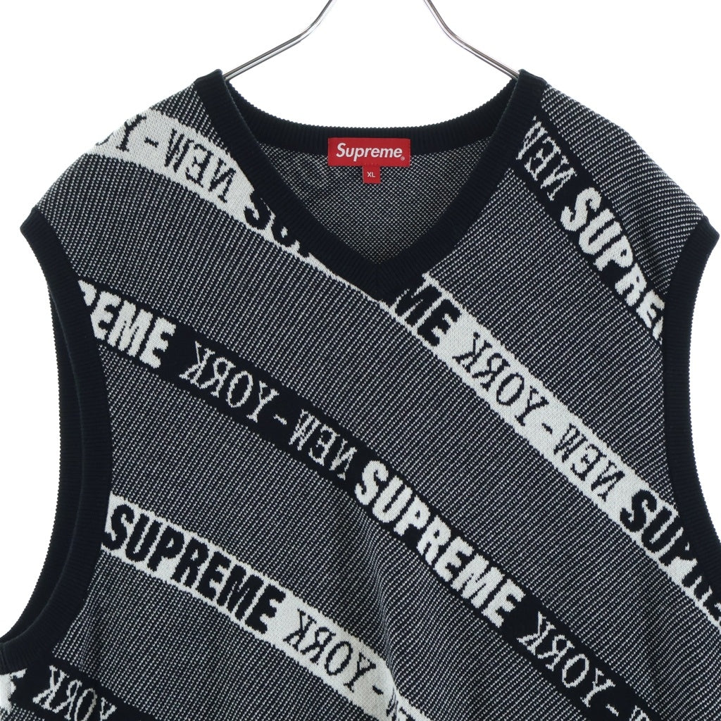 SUPREME(シュプリーム) 22SS Stripe Sweater Vest ストライプロゴデザイン Vネックニットベスト グレー