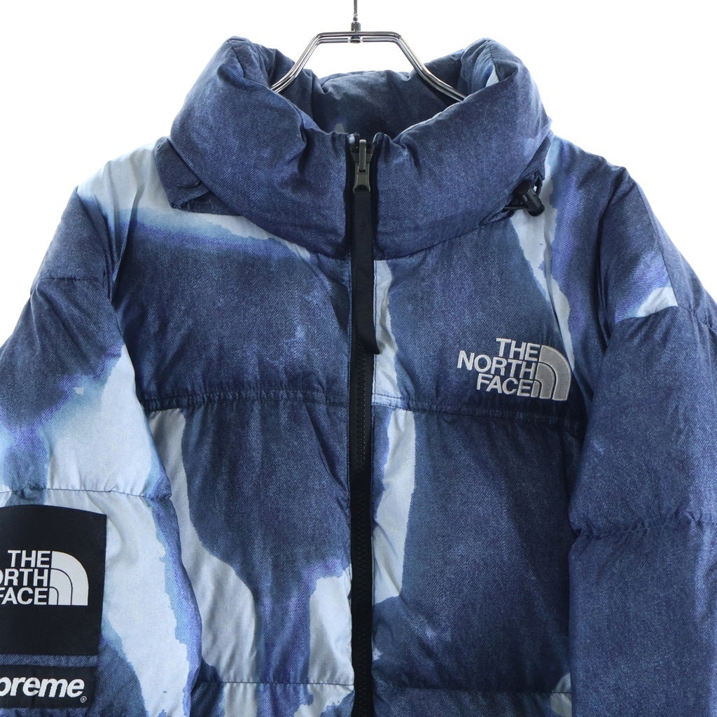 SUPREME(シュプリーム) 21AW ×THE NORTH FACE Bleached Denim Print Nuptse Jacket ×ザノースフェイス ブリーチド デニム プリント ヌプシ パファダウンジャケット ブルー ND521001