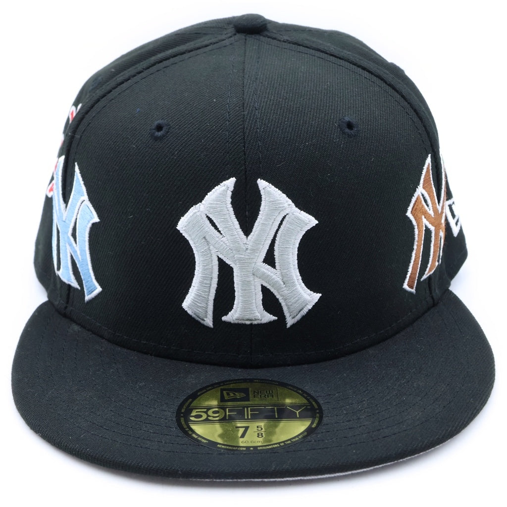 SUPREME(シュプリーム) 22AW ×NEW ERA New York Yankees ×ニューエラ マルチロゴ刺繍 ベースボールキャップ 帽子 ブラック