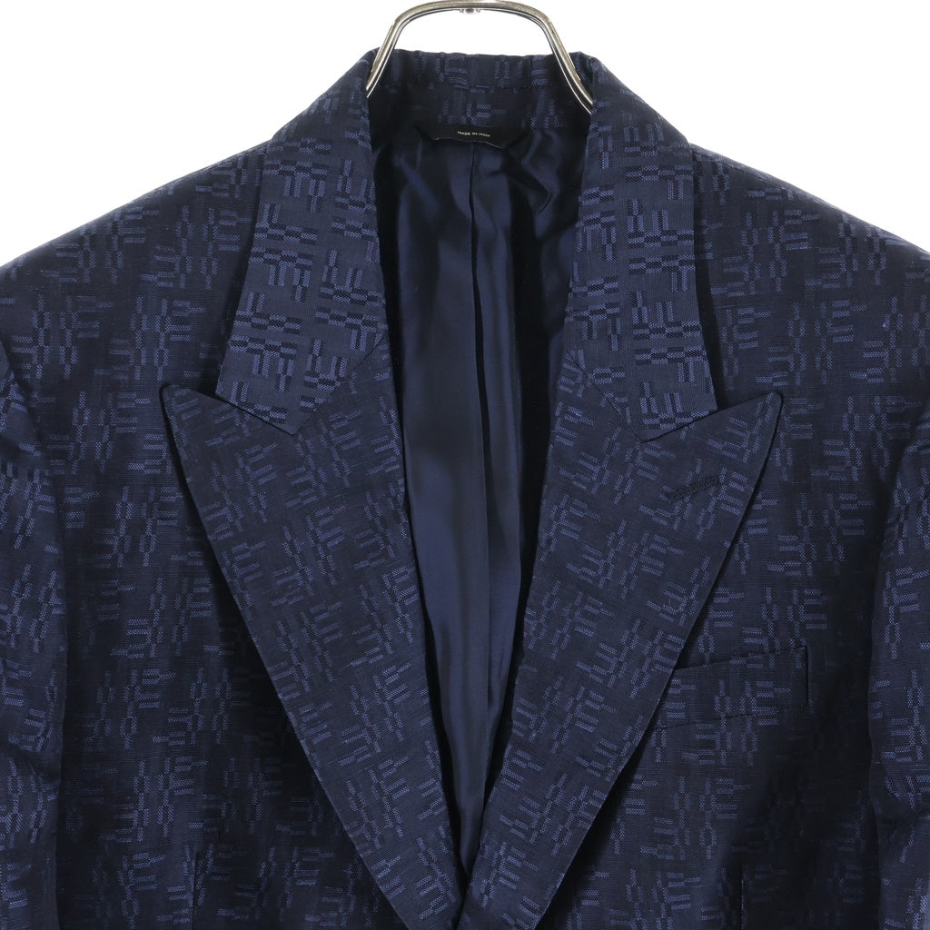 FENDI(フェンディ) ウール混 FF総柄 テーラードジャケット ネイビー FJ0768 ASCP