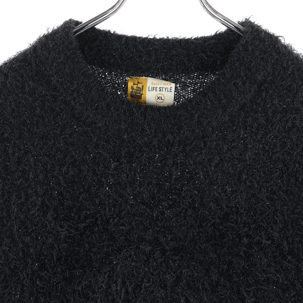 SAINT MICHAEL(セントマイケル) 25AW CREW NECK KNIT GLITTER グリッター モヘア調 クルーネック長袖ニットセーター ブラック SM-HR1-0000-068