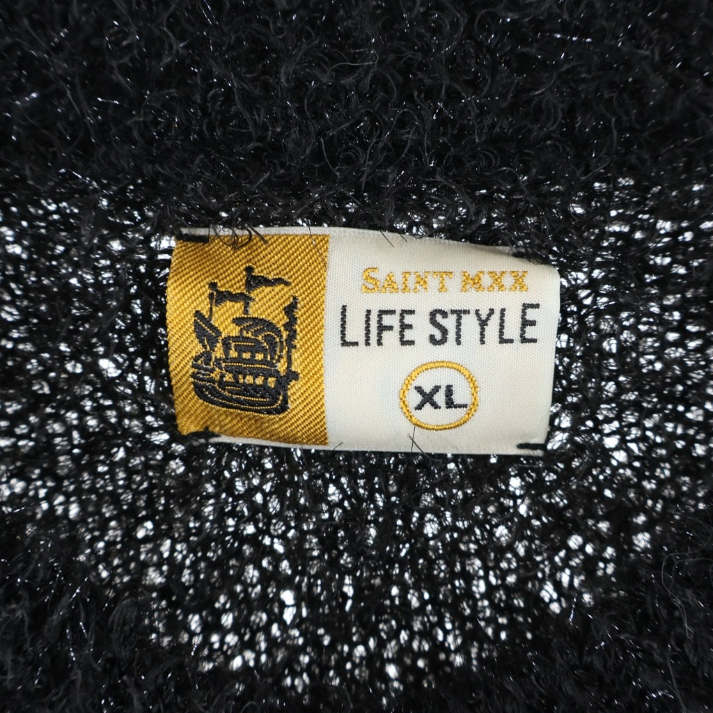 SAINT MICHAEL(セントマイケル) 25AW CREW NECK KNIT GLITTER グリッター モヘア調 クルーネック長袖ニットセーター ブラック SM-HR1-0000-068