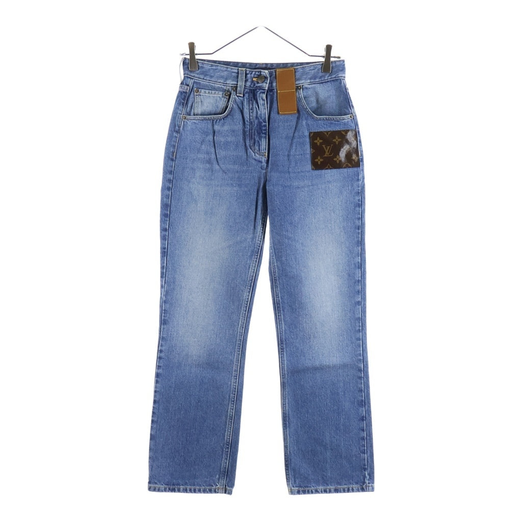 LOUIS VUITTON(ルイヴィトン) 24AW Monogram Leather Patch Denim Pants モノグラム レザーパッチ ストレートデニムパンツ ジーンズ インディゴ RW241WW GM1 FQPA41 レディース
