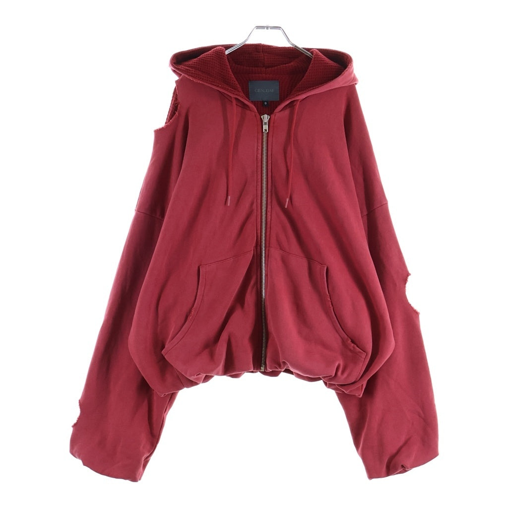 GEN_DAI(ゲンダイ) DAMAGE ZIP HOODIE ダメージ ジップアップフーディ レッド