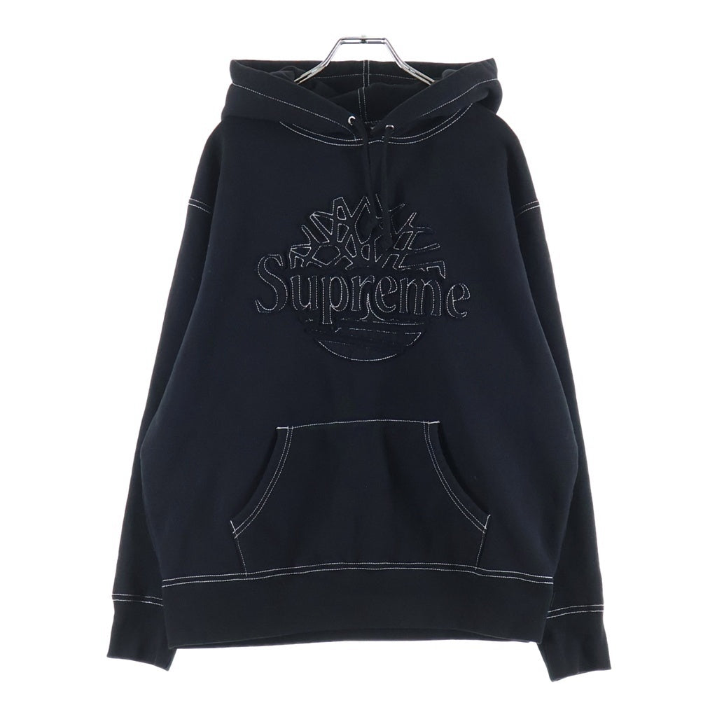 SUPREME(シュプリーム) 23SS×Timberland Hooded Sweatshirt ティンバーランド フロントロゴ刺繍 プルオーバースウェットパーカー フーディ ブラック