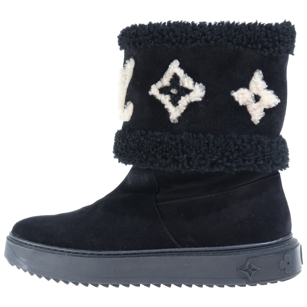 LOUIS VUITTON(ルイヴィトン) SNOWDROP FLAT ANKLE BOOT スノードロップライン アンクルブーツ LVロゴ ムートンブーツ ブラック TC0251