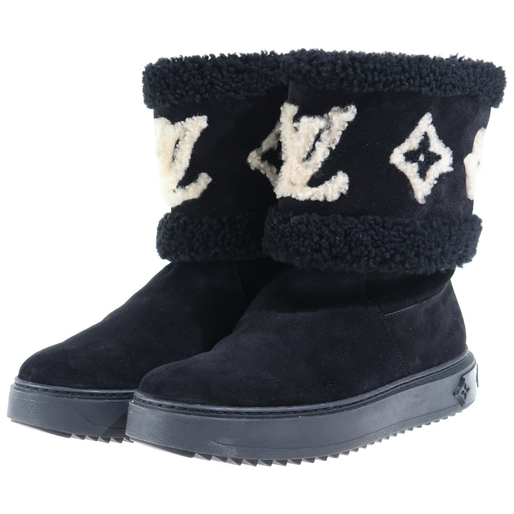 LOUIS VUITTON(ルイヴィトン) SNOWDROP FLAT ANKLE BOOT スノードロップライン アンクルブーツ LVロゴ ムートンブーツ ブラック TC0251
