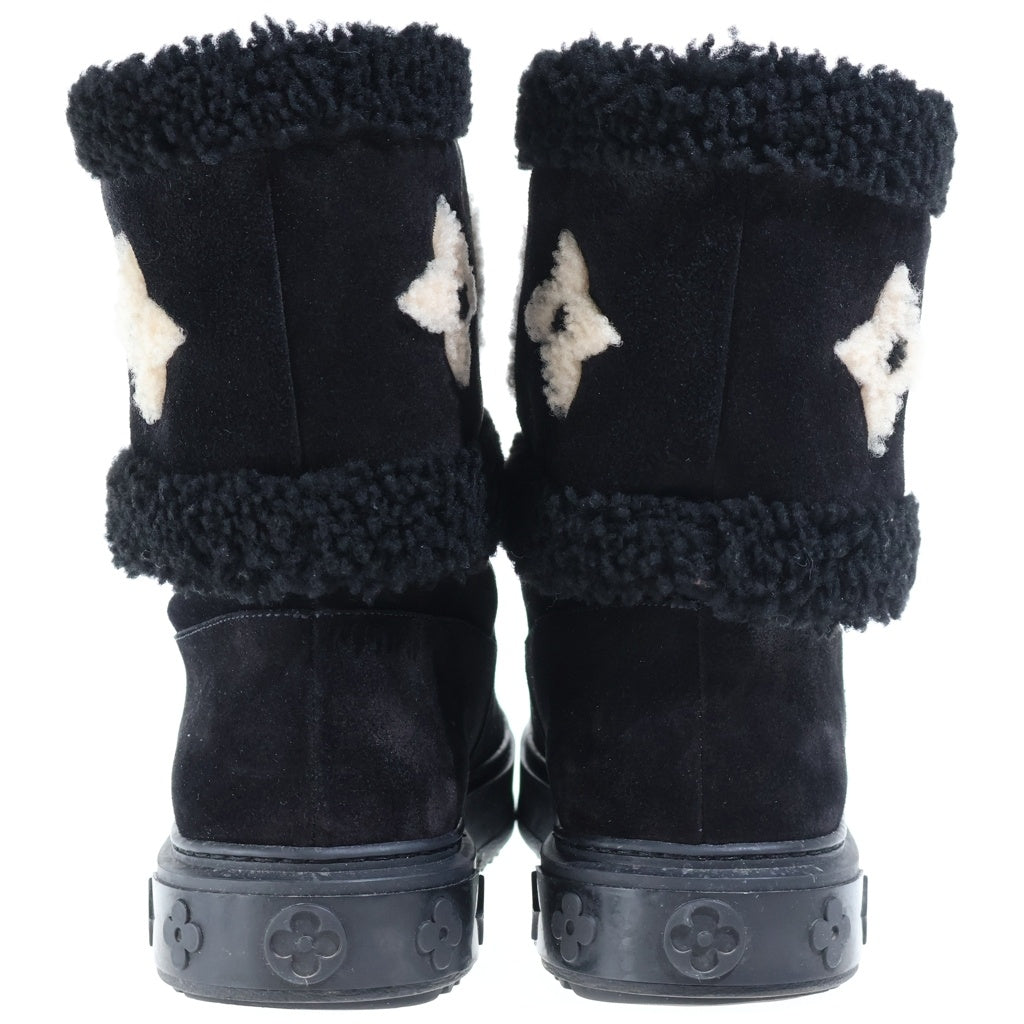 LOUIS VUITTON(ルイヴィトン) SNOWDROP FLAT ANKLE BOOT スノードロップライン アンクルブーツ LVロゴ ムートンブーツ ブラック TC0251