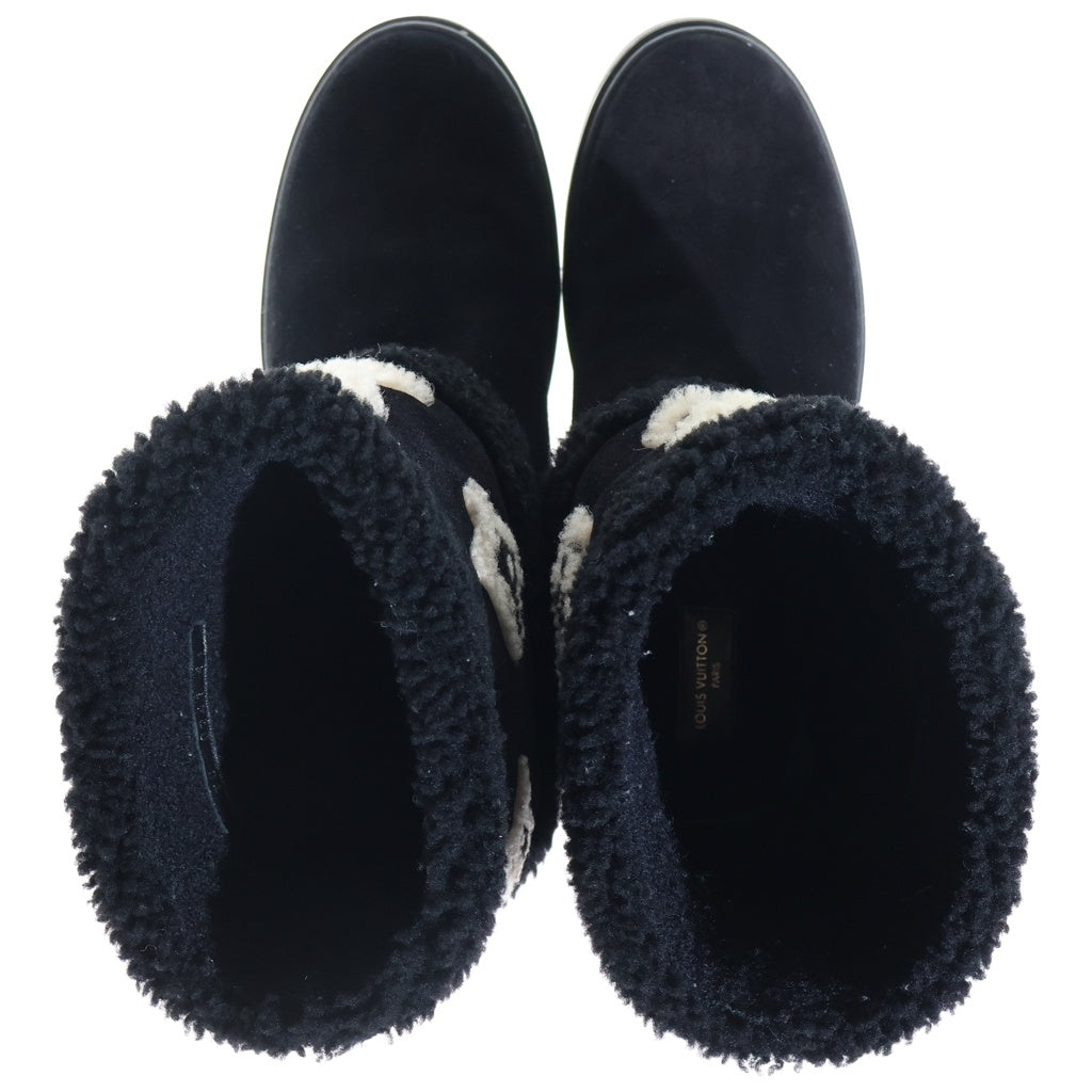 LOUIS VUITTON(ルイヴィトン) SNOWDROP FLAT ANKLE BOOT スノードロップライン アンクルブーツ LVロゴ ムートンブーツ ブラック TC0251