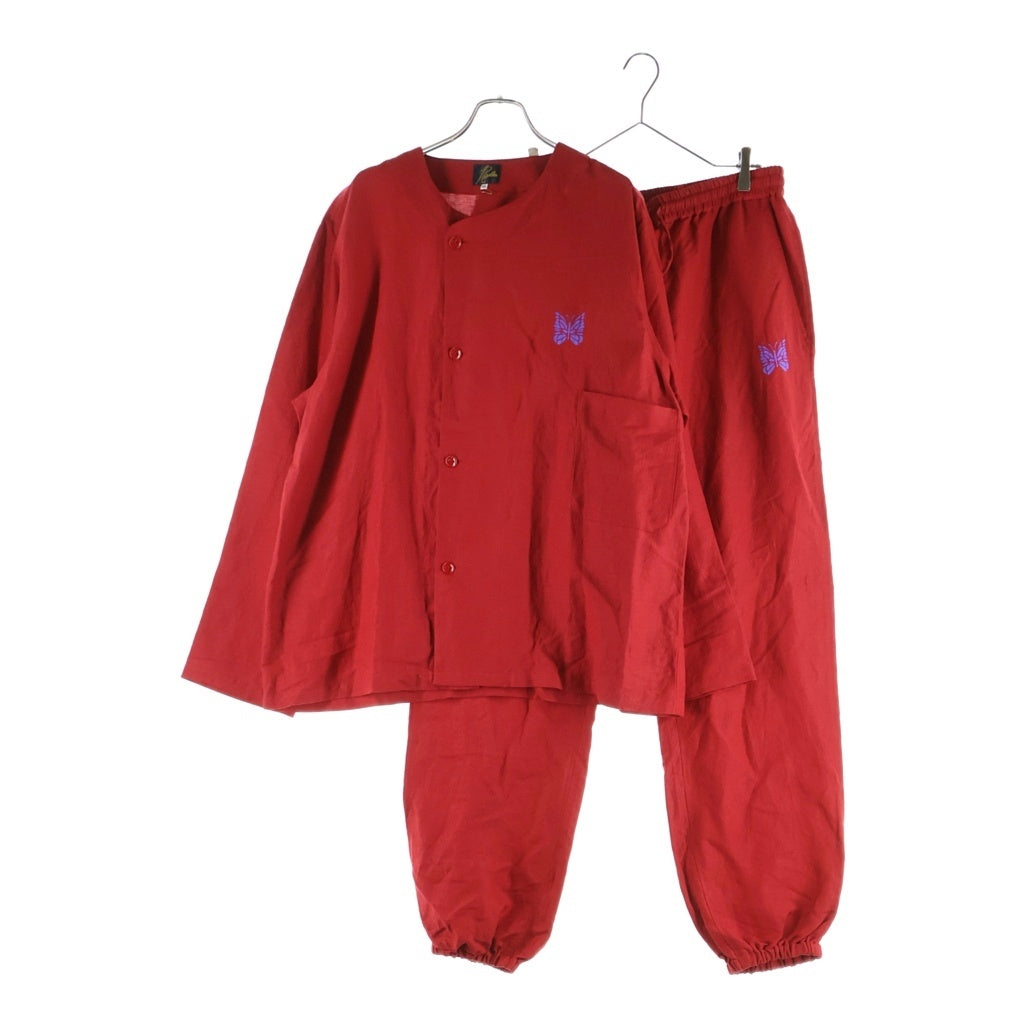 Needles(ニードルス) 24SS Pajama Set L/R Canvas ロゴ刺繍 リネンパジャマセットアップ レッド OT214