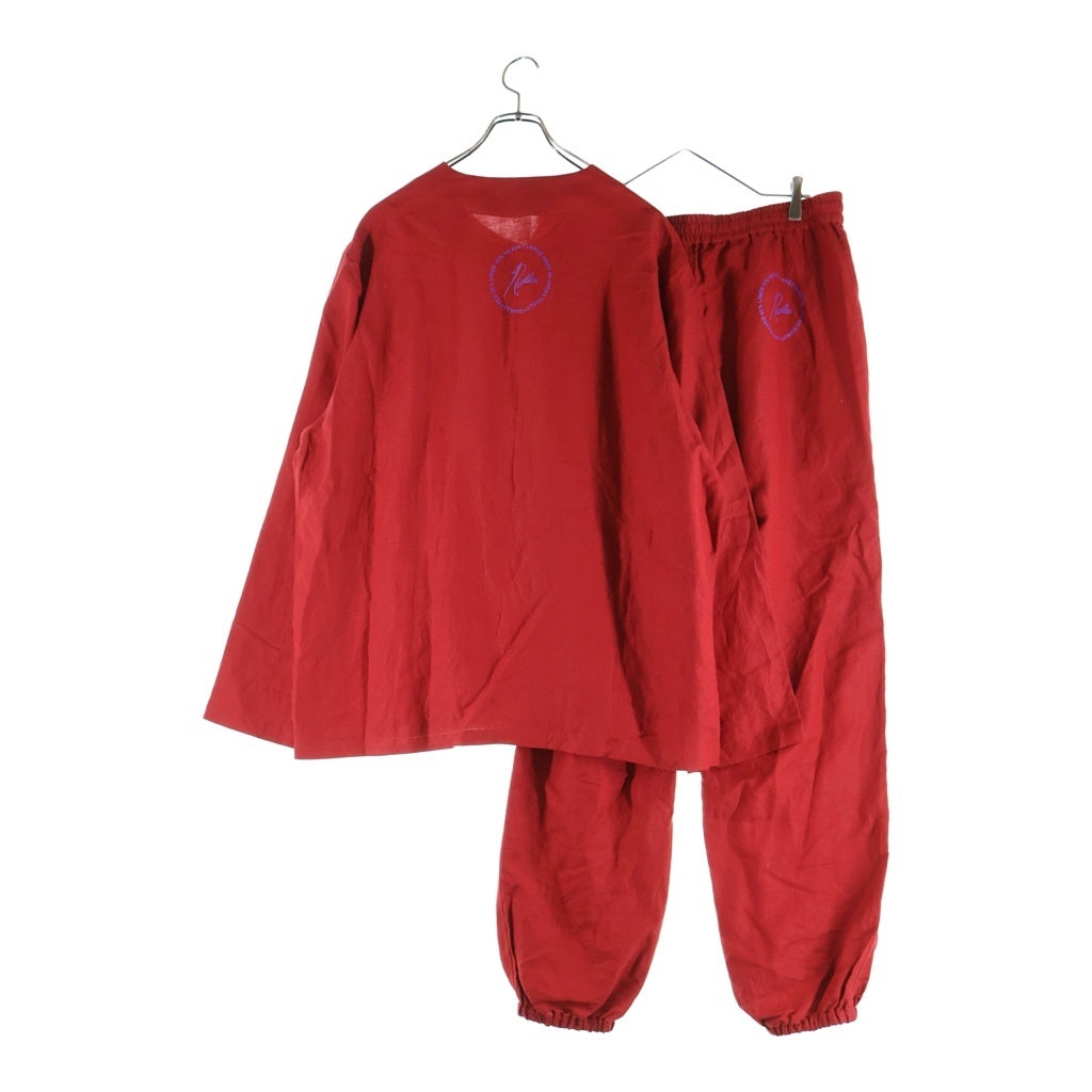 Needles(ニードルス) 24SS Pajama Set L/R Canvas ロゴ刺繍 リネンパジャマセットアップ レッド OT214