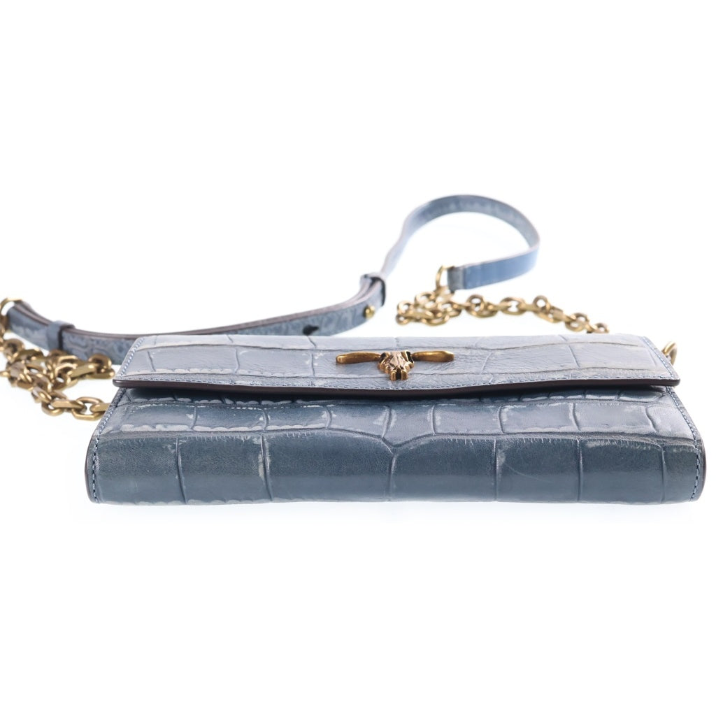 POLO RALPH LAUREN(ポロラルフローレン) Shoulder Wallet ステアヘッド チェーンショルダーレザーウォレット ブルー レディース