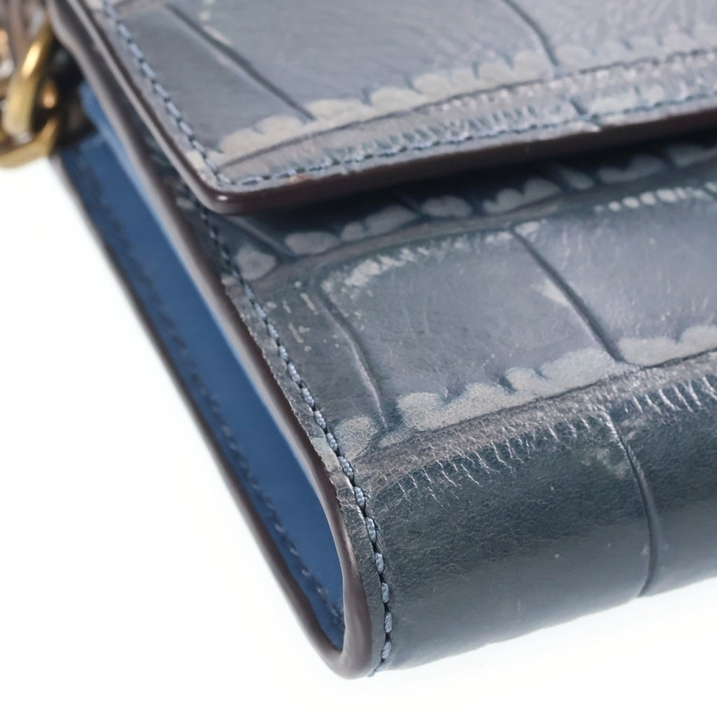 POLO RALPH LAUREN(ポロラルフローレン) Shoulder Wallet ステアヘッド チェーンショルダーレザーウォレット ブルー レディース