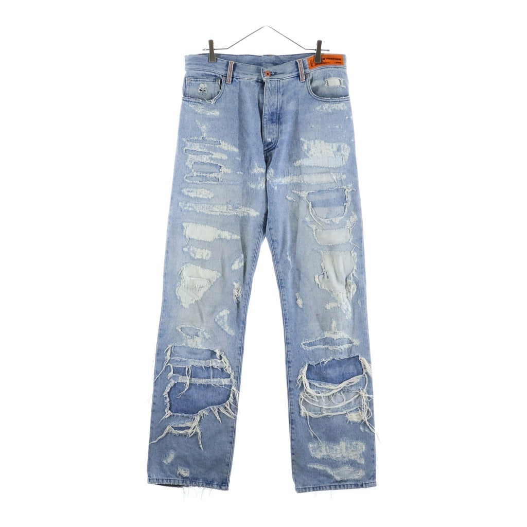 HERON PRESTON(ヘロンプレストン) Distressed Jeans ダメージ加工 ストレッチデニムパンツ インディゴ HMYA011S22DEN002