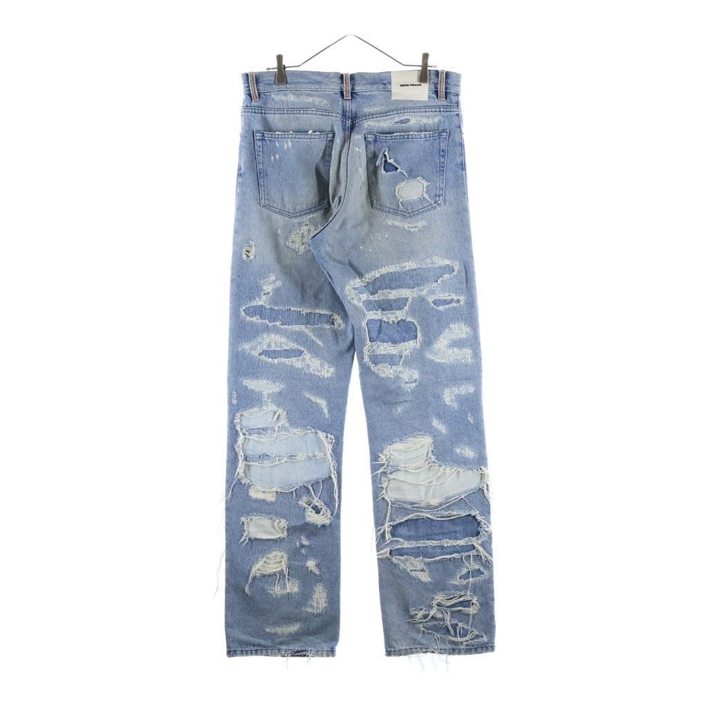 HERON PRESTON(ヘロンプレストン) Distressed Jeans ダメージ加工 ストレッチデニムパンツ インディゴ HMYA011S22DEN002