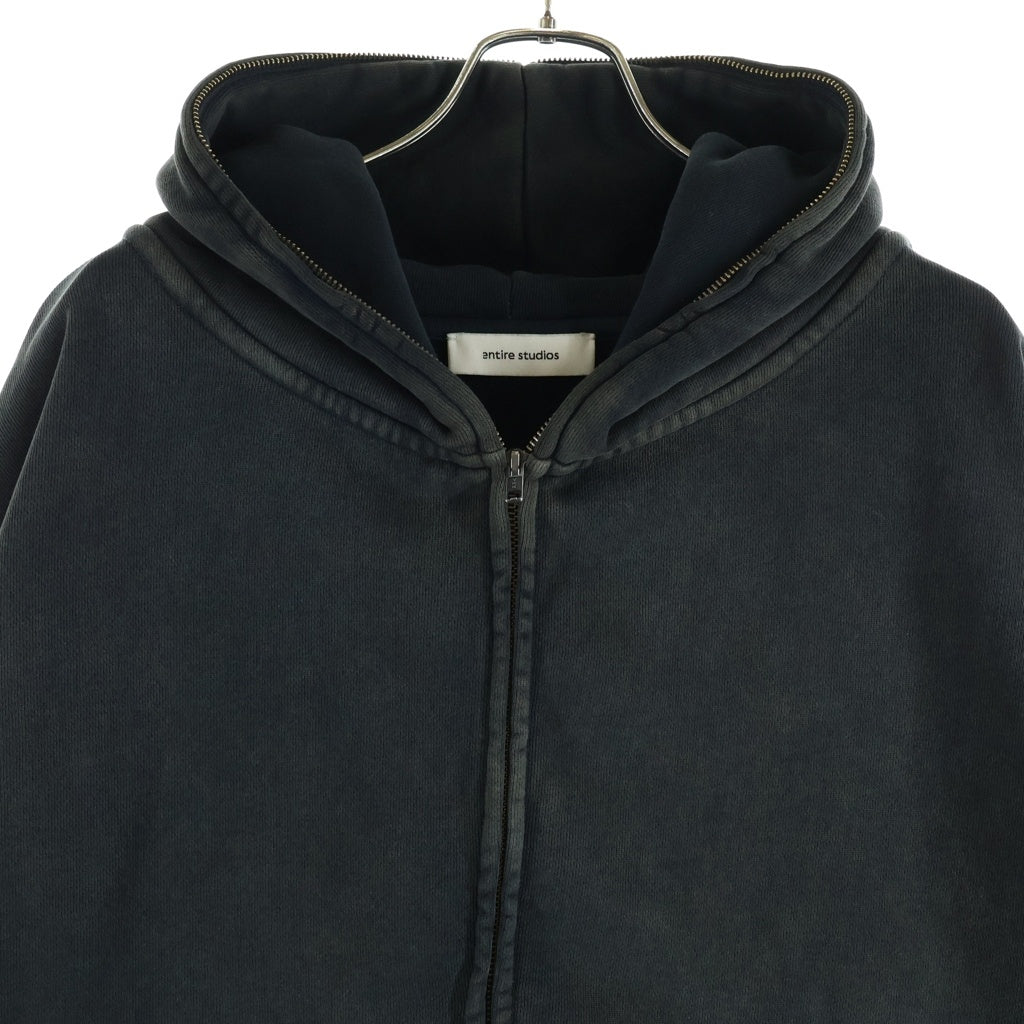 entire studios(エンタイア スタジオ) ETERNAL ZIP WASHED BLACK エターナル ジップ ウォッシュド加工 フルジップアップパーカー フーディー ブラック UNU-25-1003 PO00285