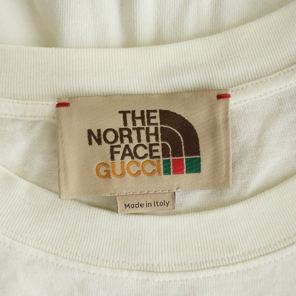 GUCCI(グッチ) ×THE NORTH FACE Oversize T-Shirt ×ノースフェイス オーバーサイズ フロントロゴプリント クルーネック半袖Tシャツカットソー アイボリー 616036 XJDCL