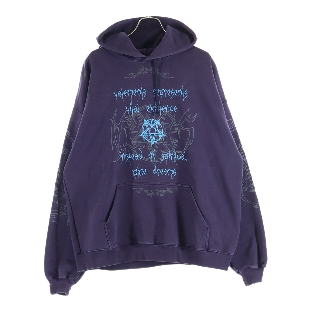 VETEMENTS(ヴェトモン) 22SS VITAL EXISTENCE HOODIE 六芒星 両面プリント 長袖プルオーバーパーカーフーディー パープル UE52TR480B