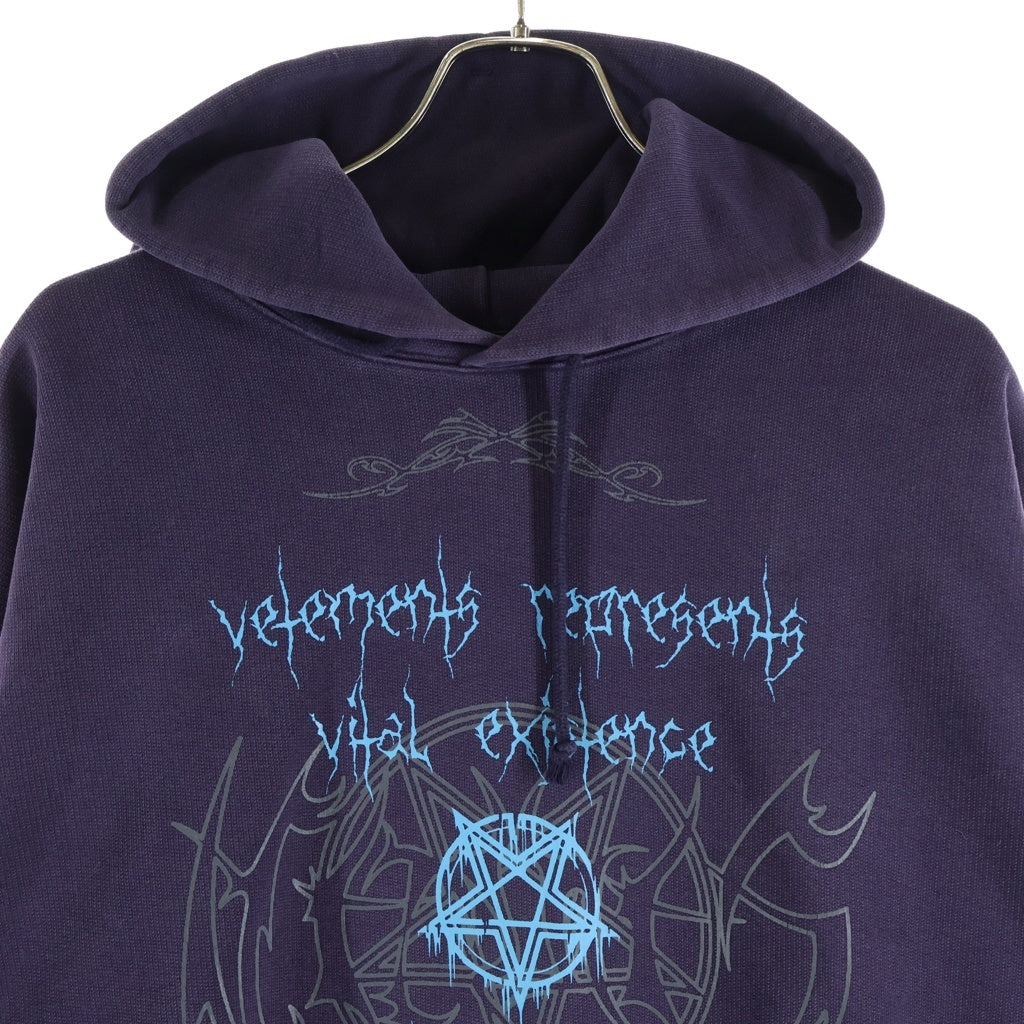 VETEMENTS(ヴェトモン) 22SS VITAL EXISTENCE HOODIE 六芒星 両面プリント 長袖プルオーバーパーカーフーディー パープル UE52TR480B