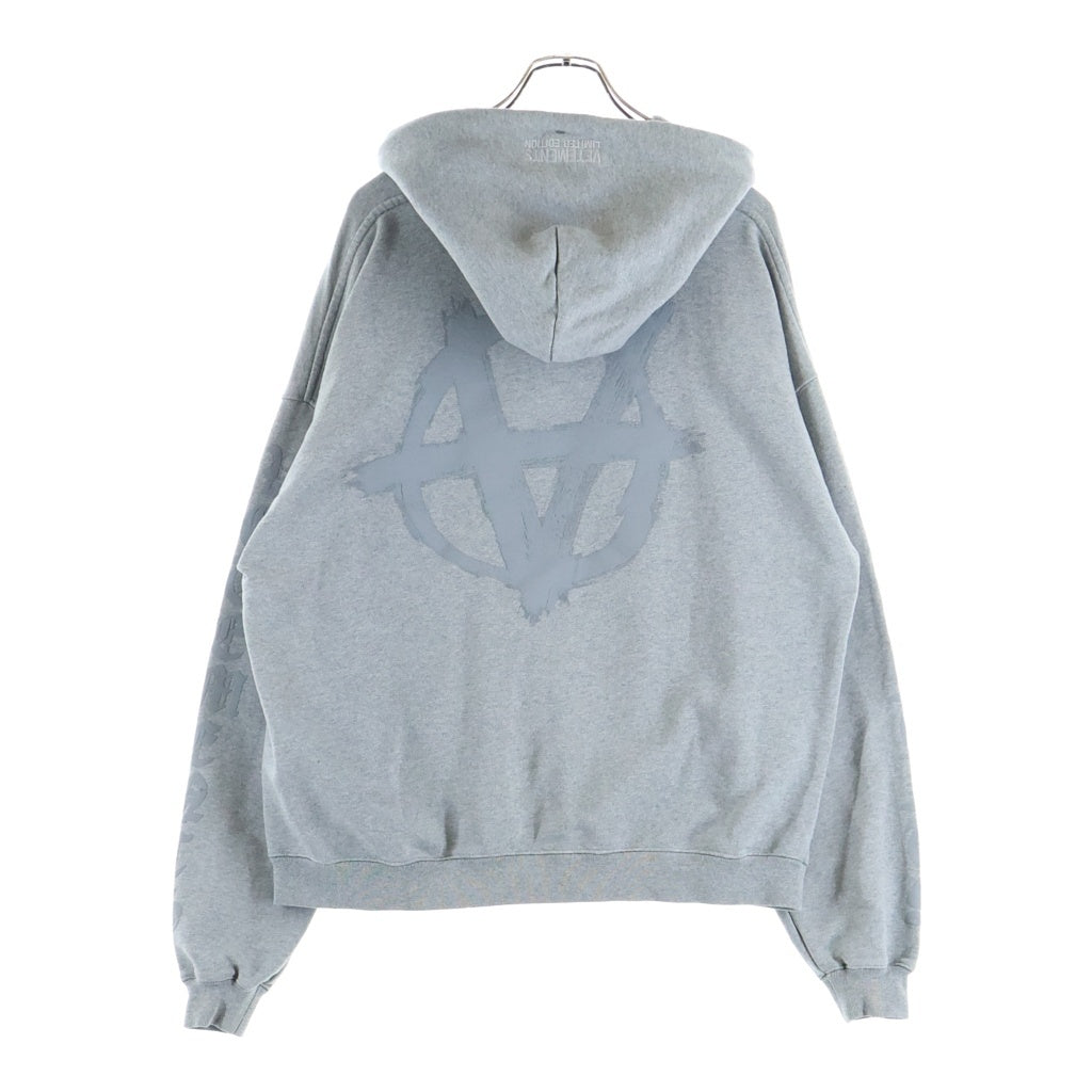 VETEMEMES(ヴェトミームス) 22AW Double Anarchy Hoodie ダブルアナーキー 長袖プルオーバーパーカーフーディー グレー UA53HD340