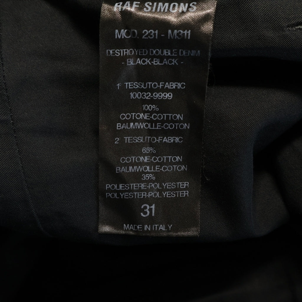 RAF SIMONS(ラフシモンズ) 23SS Destroyed double denim デストロイ加工 ストレート コットンデニムパンツ ジーンズ ブラック 231-M311