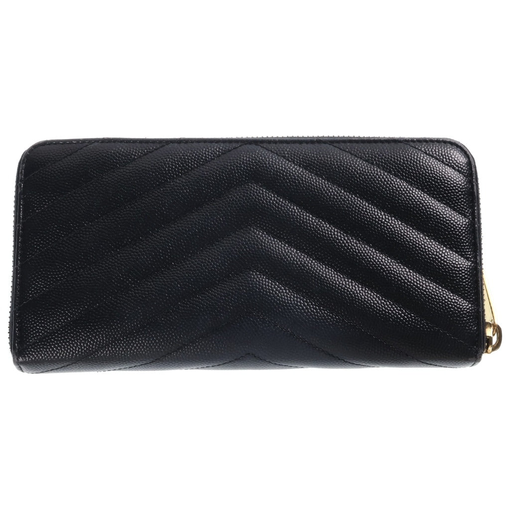 SAINT LAURENT PARIS(サンローランパリ) Vステッチ ロゴ金具 ラウンドジップ レザー長財布 ブラック 358094 レディース