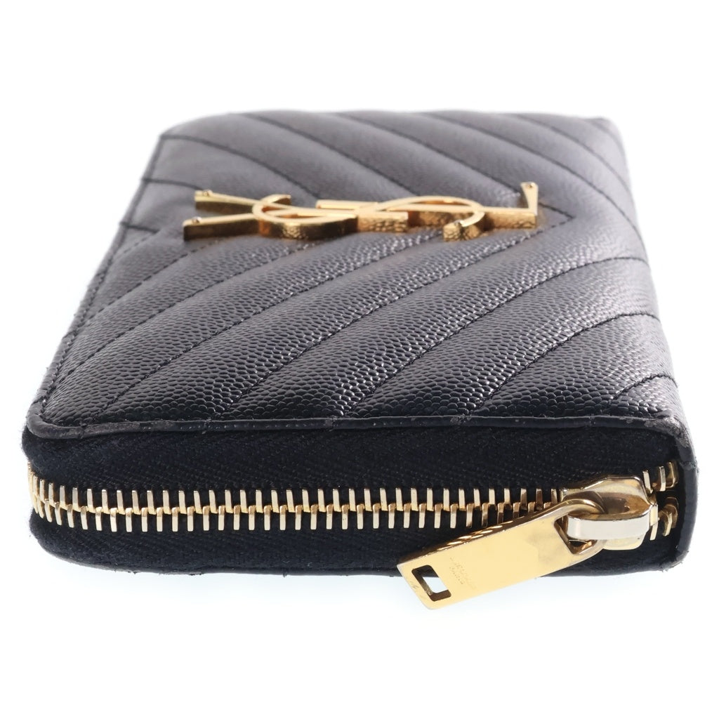 SAINT LAURENT PARIS(サンローランパリ) Vステッチ ロゴ金具 ラウンドジップ レザー長財布 ブラック 358094 レディース