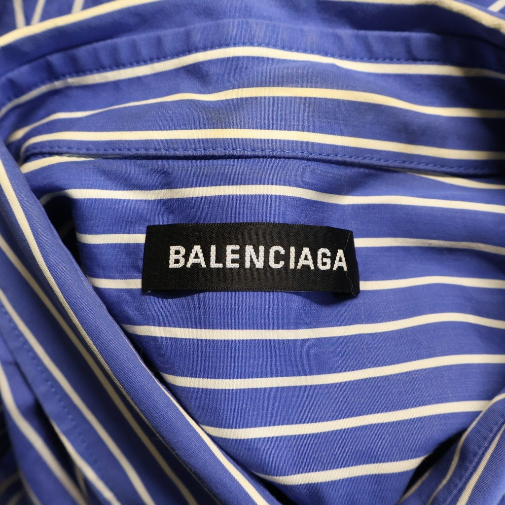 BALENCIAGA(バレンシアガ) 19AW Back Logo Stripe Shirts 556878 TDM08 バックロゴストライプオーバーサイズ ボタンダウン長袖シャツ ブルー
