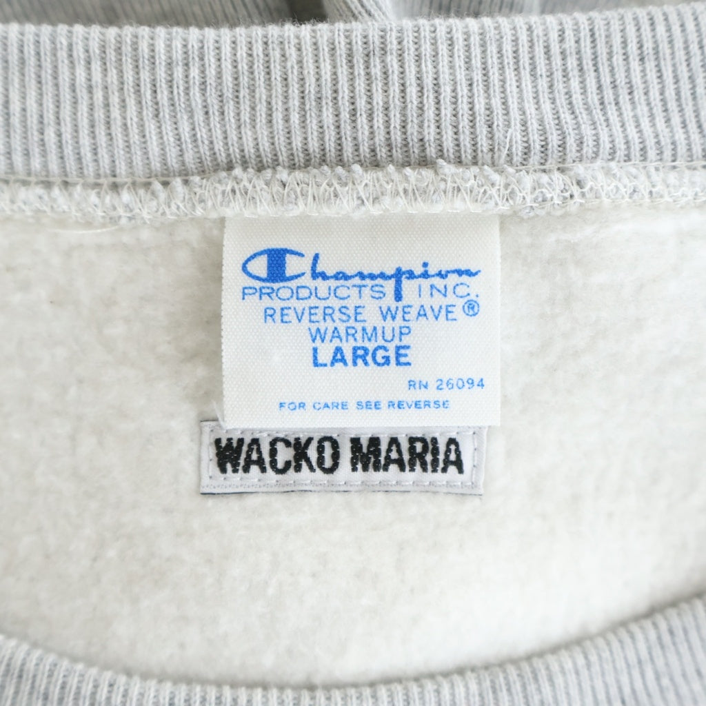 WACKO MARIA(ワコマリア) ×Champion オールドイングリッシュロゴプリント リバースウィーブ クルーネック長袖スウェット グレー C8-C065