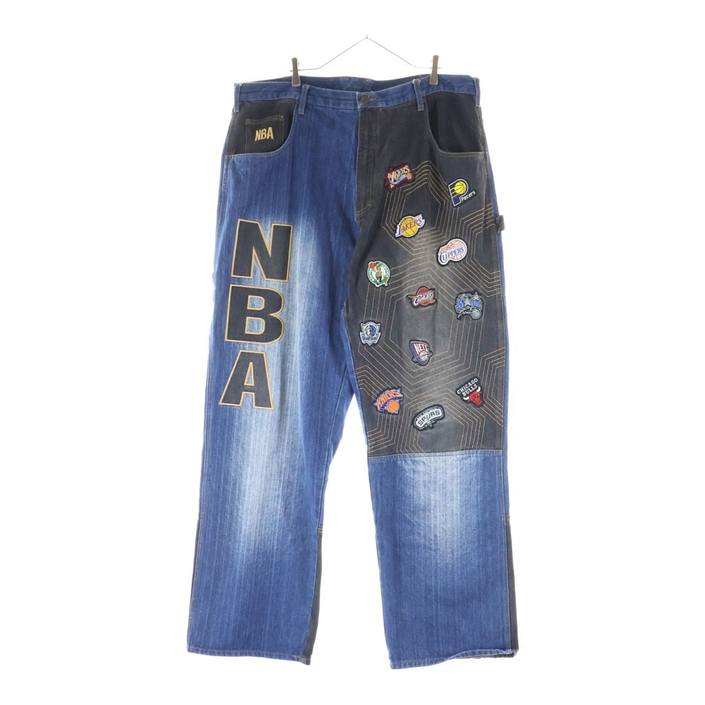 NO BRAND(ノーブランド) UNK DENIM 【UNK デニム】 パッチワーク NBAロゴワッペン ワイドデニムパンツ ジーンズ インディゴ/ブラック