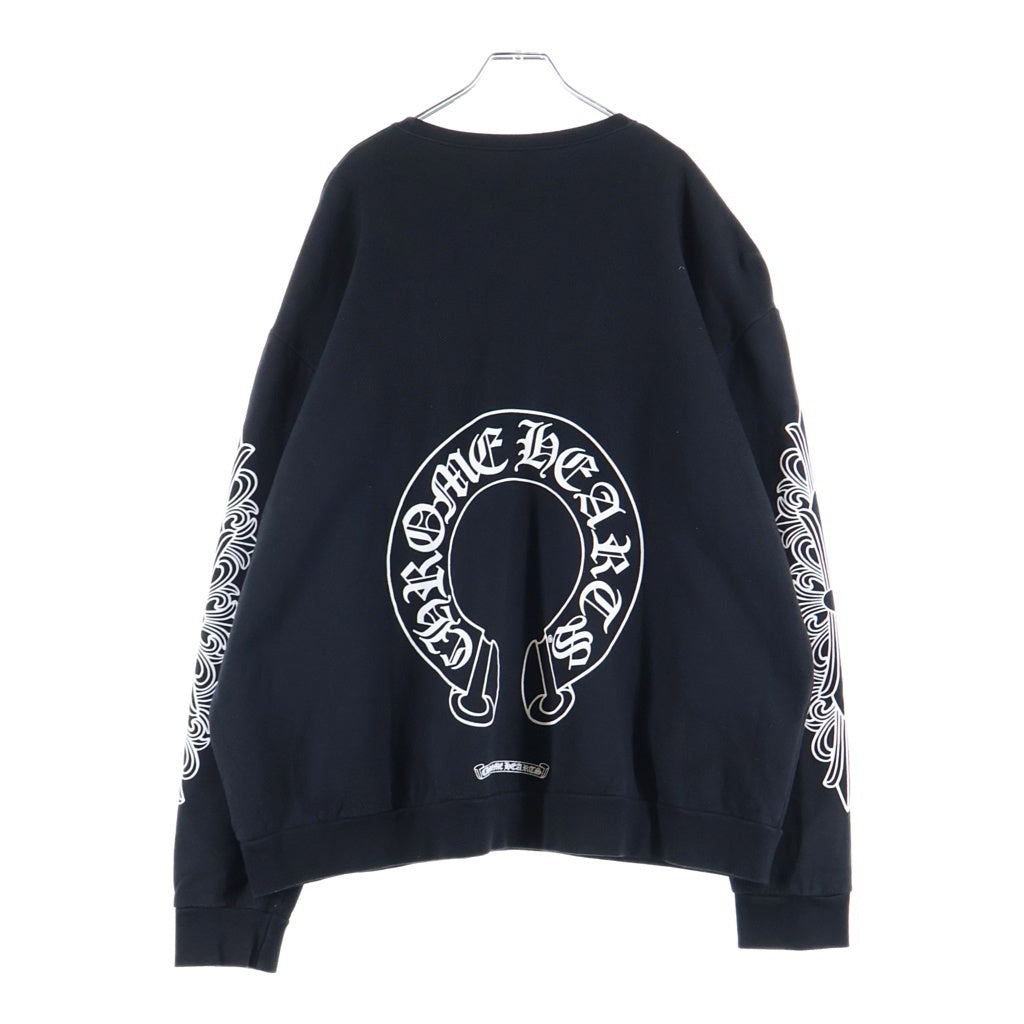 CHROME HEARTS(クロムハーツ) Horseshoe Crewneck Sweatshirt ホースシュープリント 袖フローラル クルーネックスウェットトレーナー ブラック